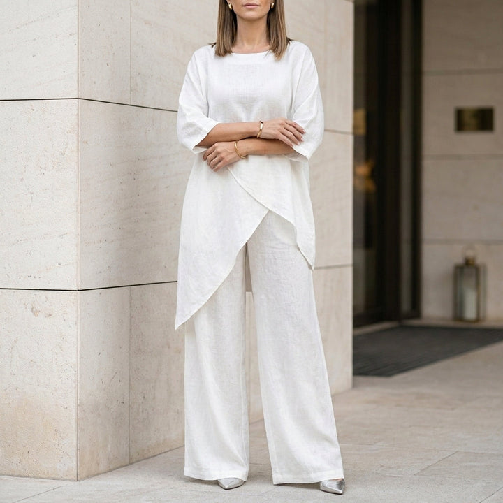 Duttini | Effortless Relaxed Two-Piece Set With Flowing Wide-Leg Pants Elegance