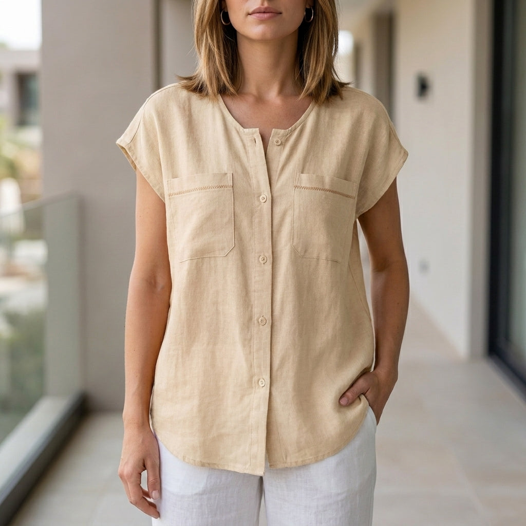 Duttini | Timeless Relaxed Sleeveless Button-Up Blouse With Soft Drape And Front Pockets
