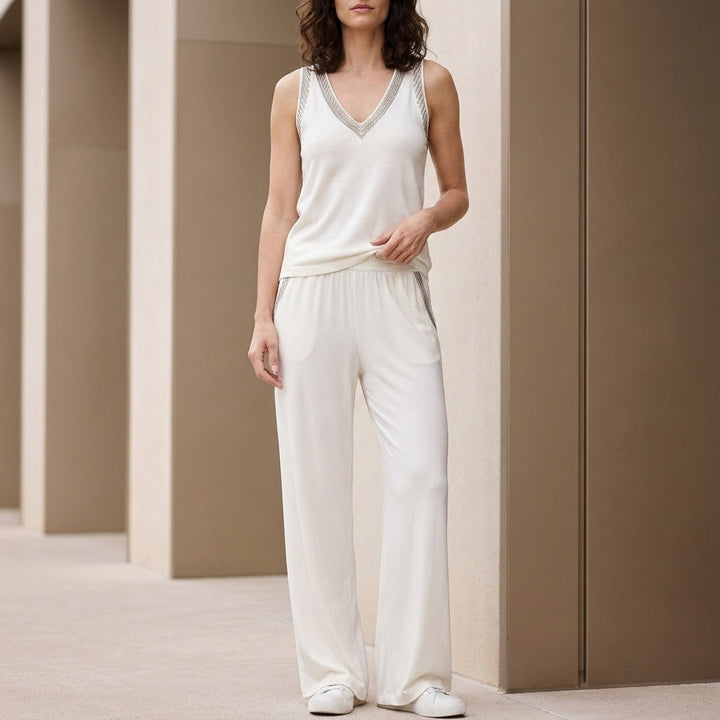 Duttini | Timeless Relaxed V-Neck Sleeveless Lounge Set With Wide-Leg Pants