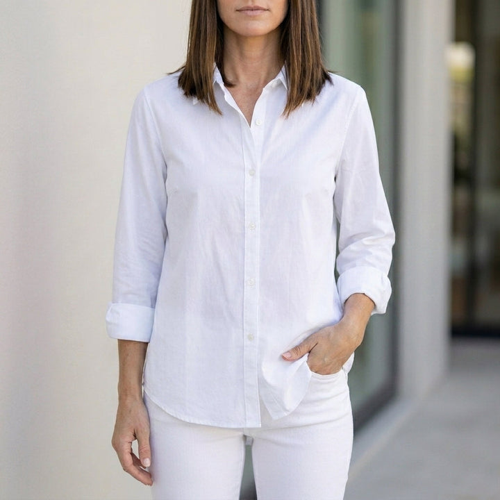 Duttini | Flowing Relaxed Button-Up Blouse With Rolled Sleeve Cuff Detail