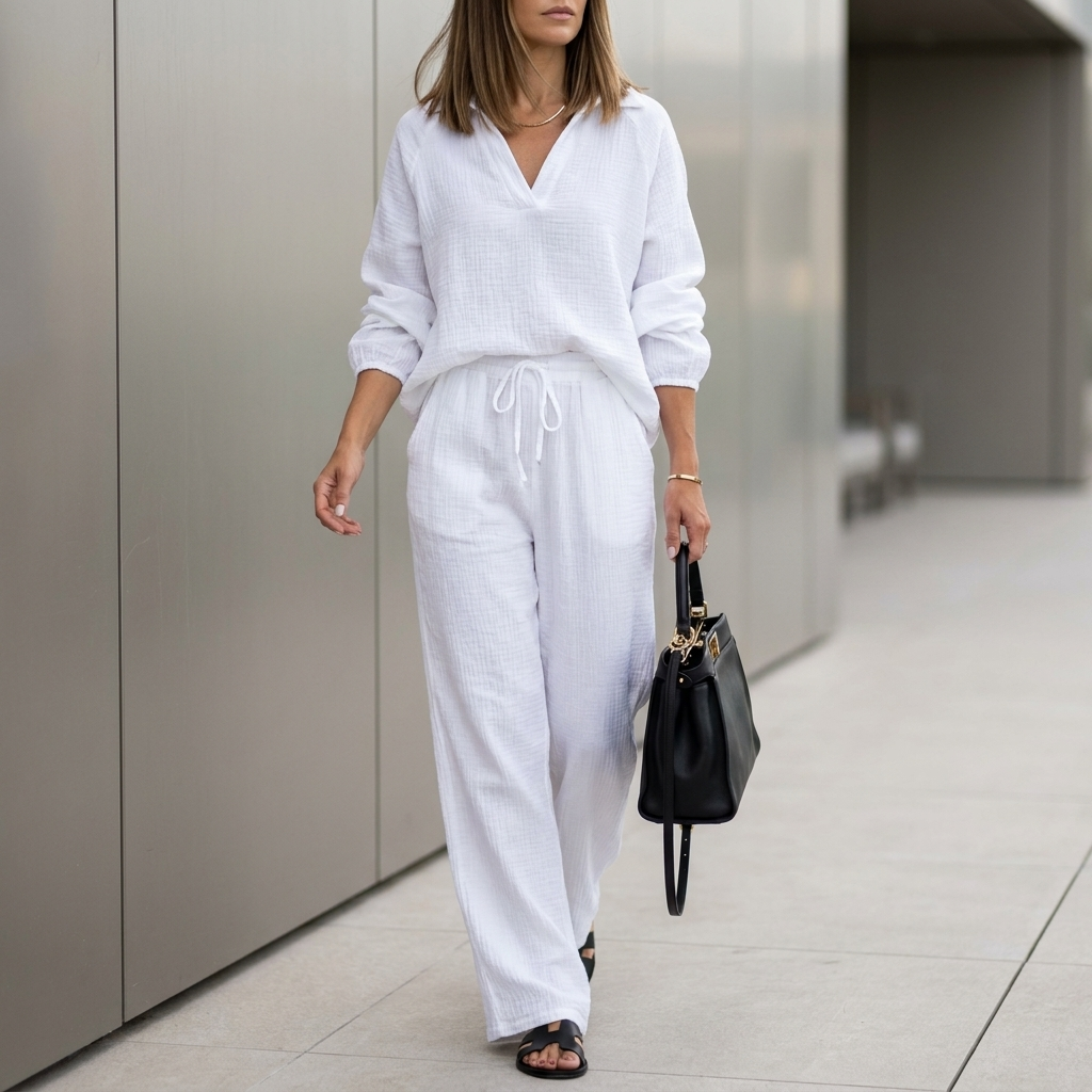 Duttini | Flowing Oversized Two-Piece Crinkle-Texture Suit With Relaxed Silhouette And Drawstring Waist