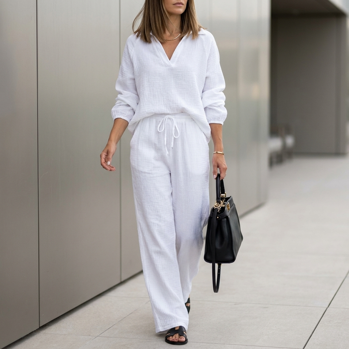 Duttini | Flowing Oversized Two-Piece Crinkle-Texture Suit With Relaxed Silhouette And Drawstring Waist