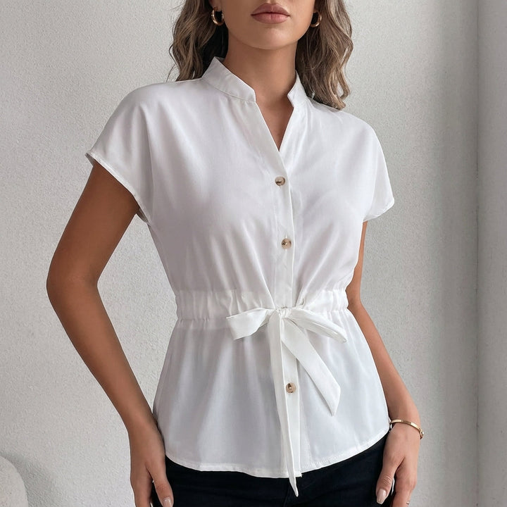 Duttini | Romantic Tie Waist Button Front Blouse For Effortless Chic