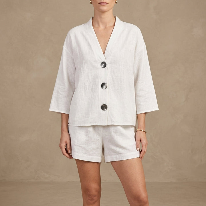 Duttini | Elegant Oversized Button Detail Lounge Set With Relaxed Shorts