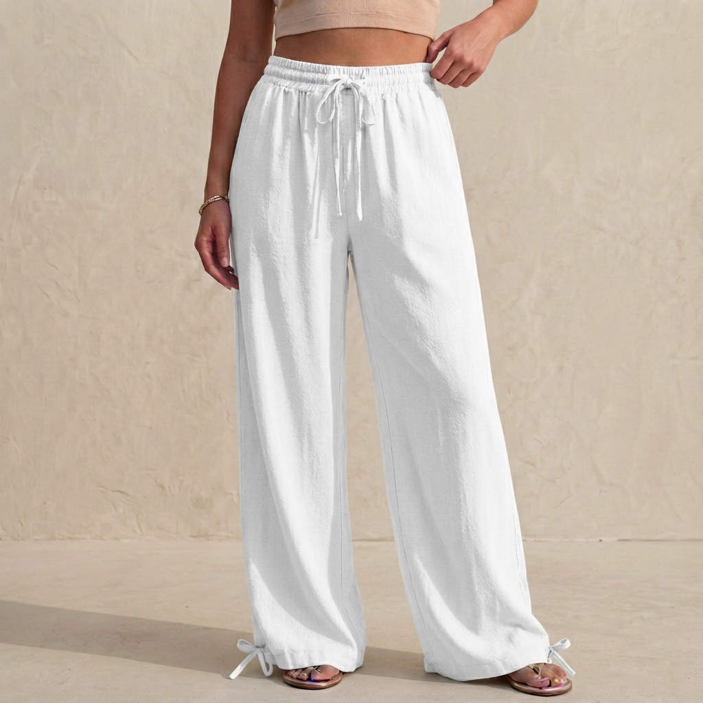 Duttini | Sophisticated Relaxed Wide-Leg Trousers With Drawstring And Ankle Tie Detail