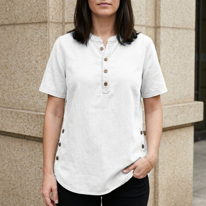 Duttini | Feminine Relaxed Button-Front Denim Look Tunic Top