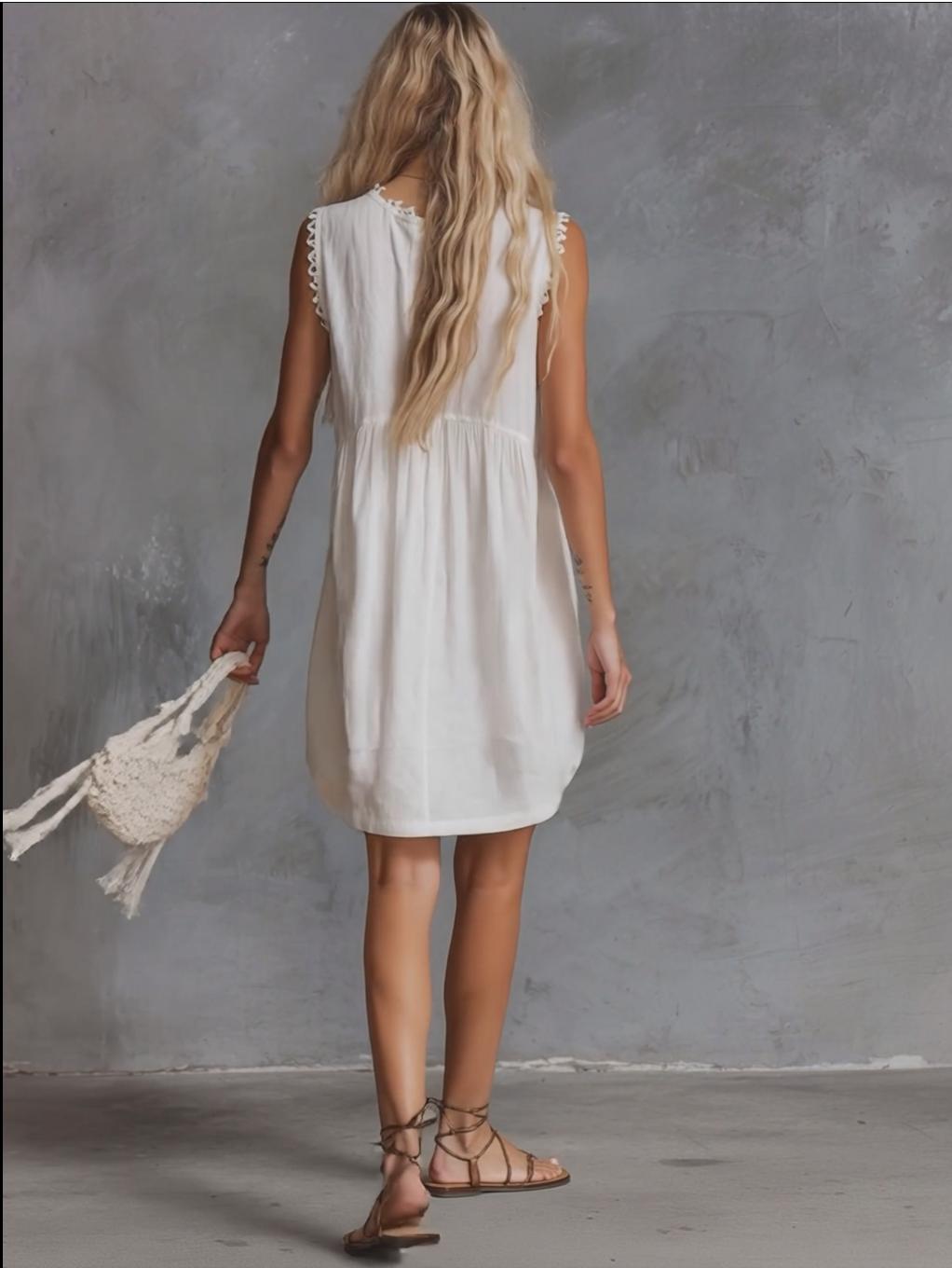 Duttini | White Lace V-Neck Casual Dress