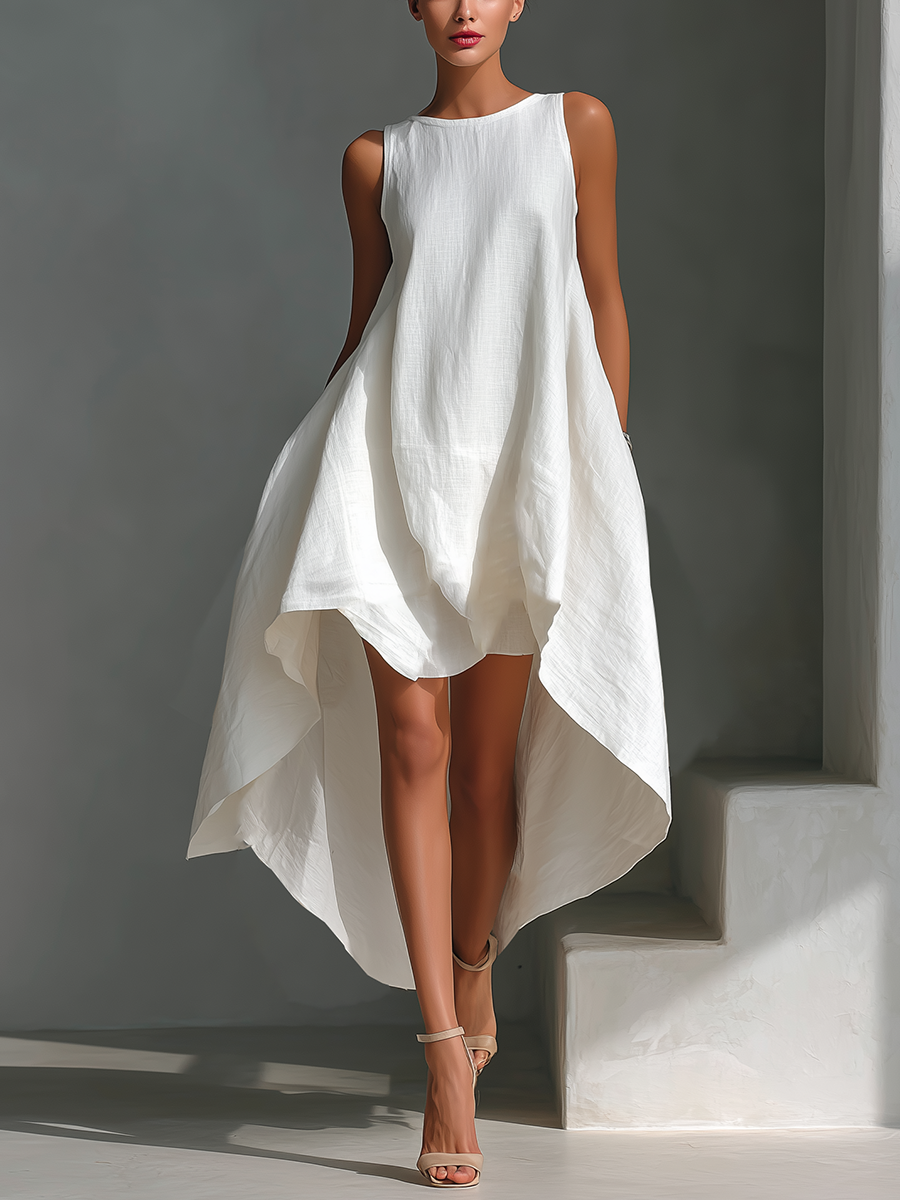 Duttini | White Linen Sleeveless Dress