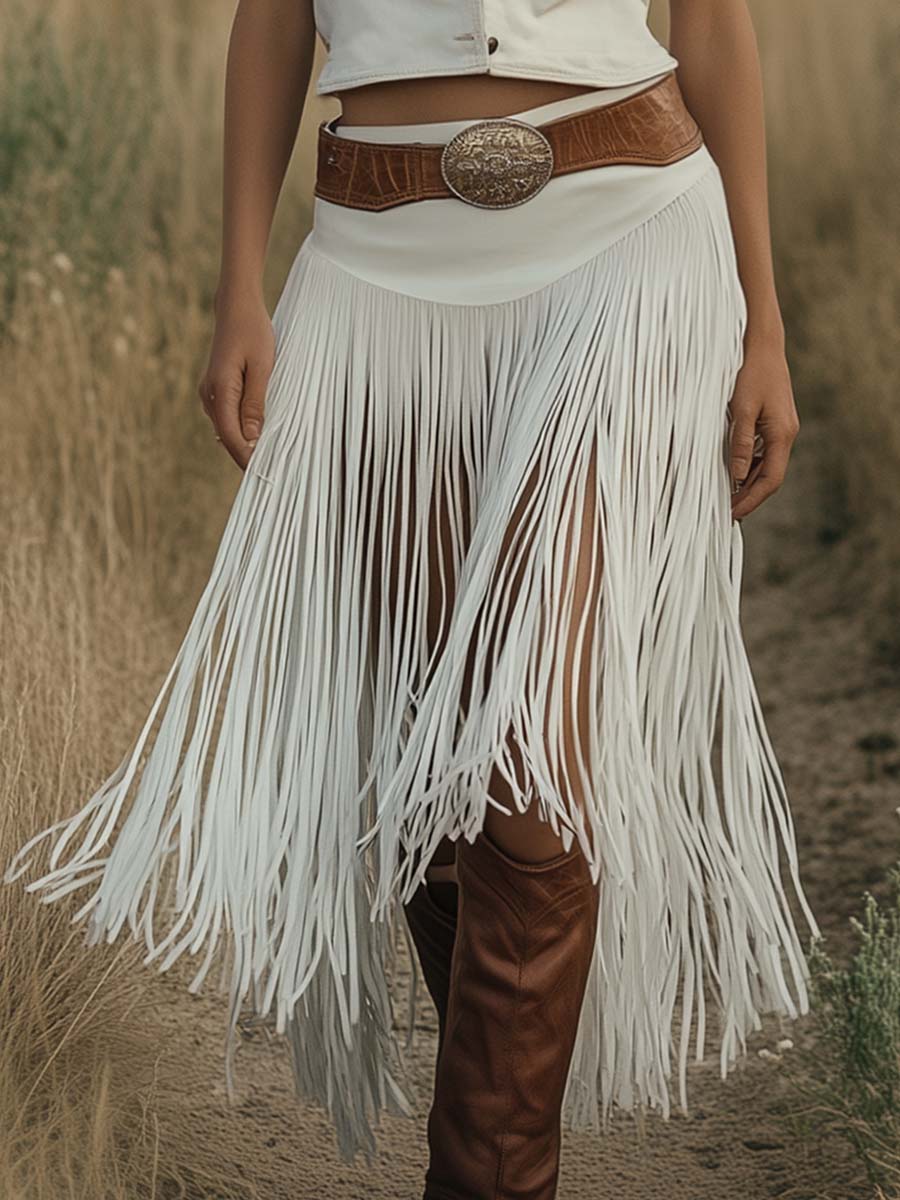 Duttini | White Suede Tassel Casual Dress