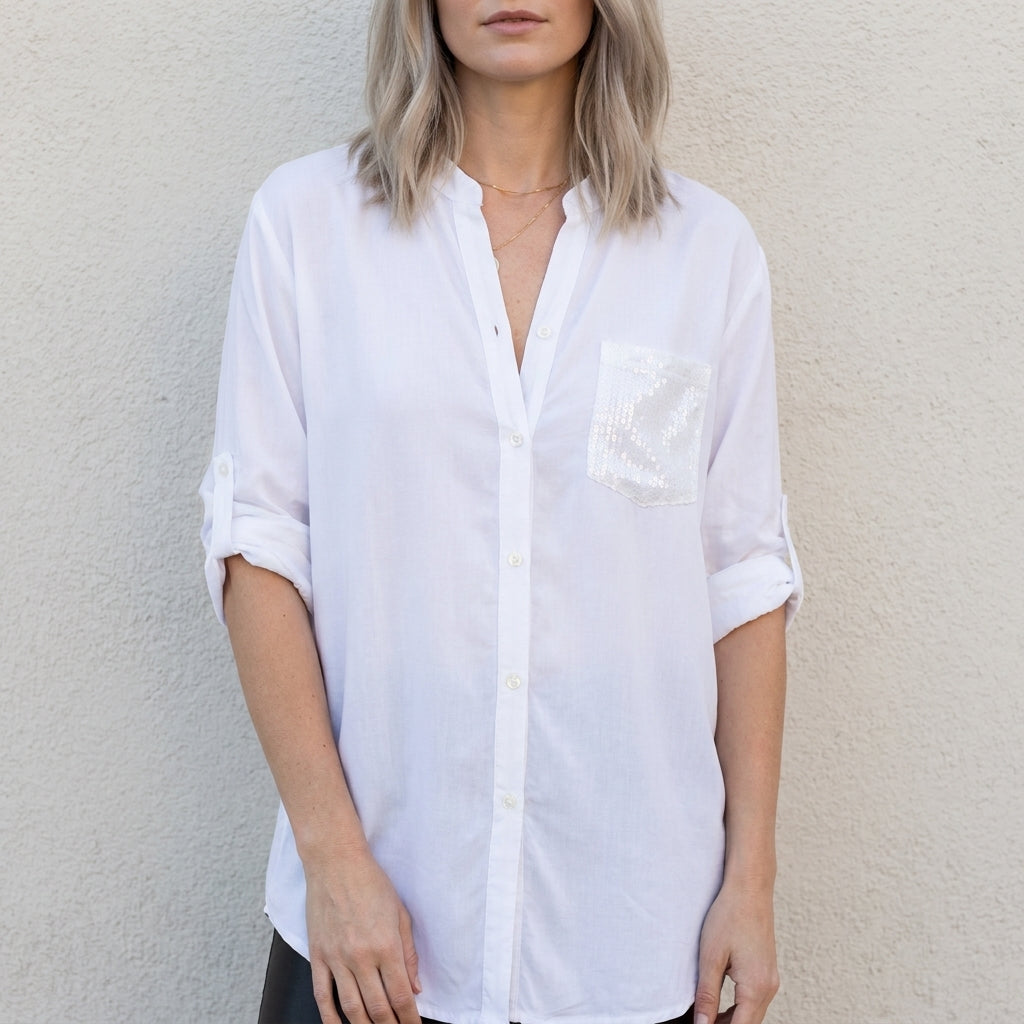 Duttini | Sculpted Relaxed Button-Front Statement Pocket Blouse