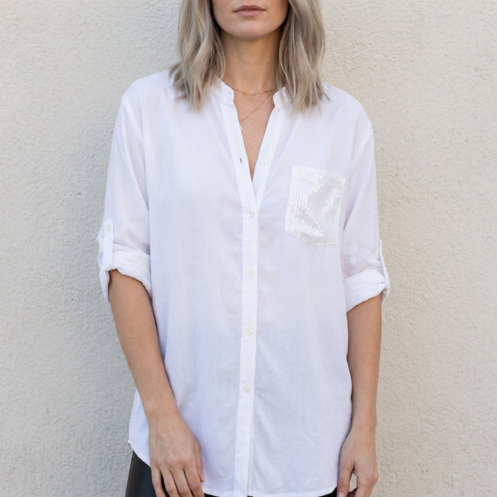 Duttini | Sculpted Relaxed Button-Front Statement Pocket Blouse