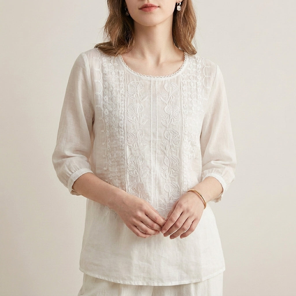 Duttini | Refined Adeline Prestige Relaxed Viscose Blouse With Embroidered Accents