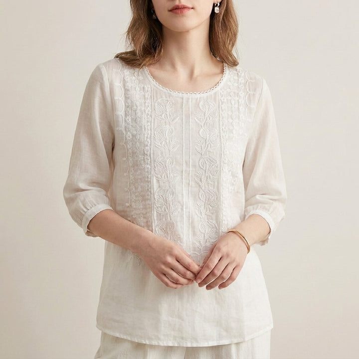 Duttini | Refined Adeline Prestige Relaxed Viscose Blouse With Embroidered Accents