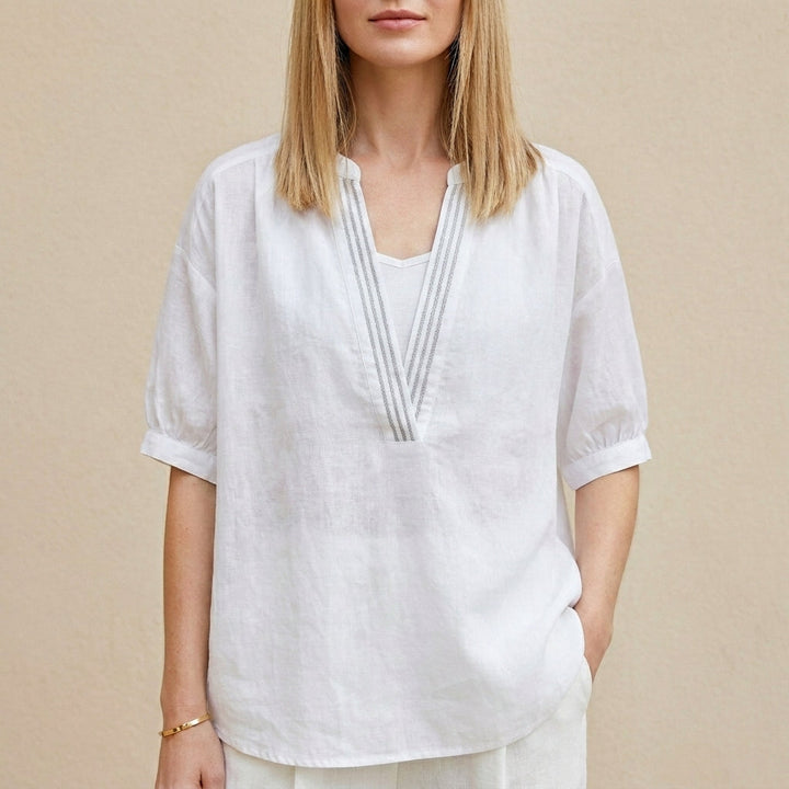 Duttini | Timeless Coastal Breeze Relaxed V-Neck Tunic Blouse