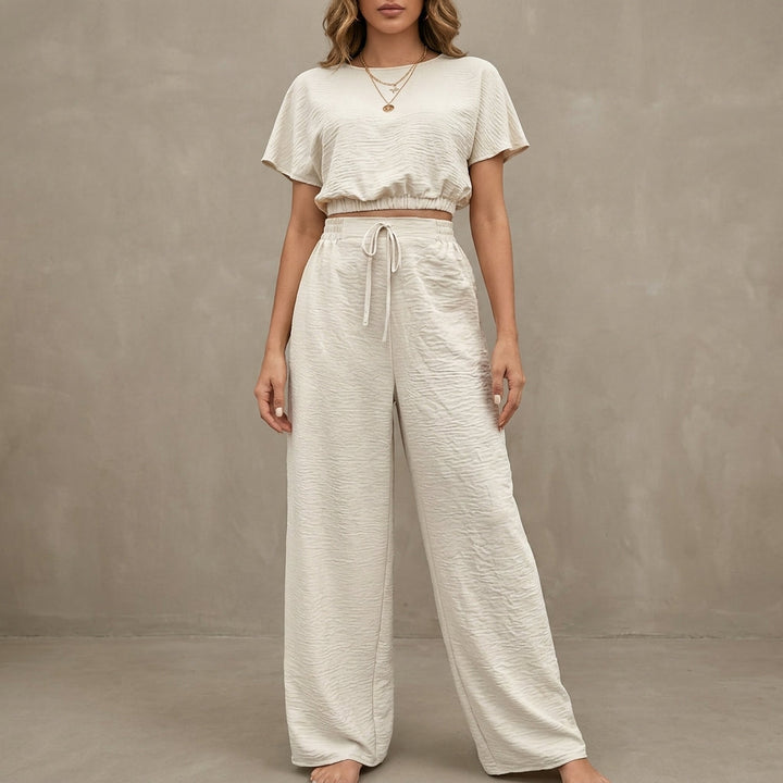 Duttini | Timeless Coastal Breeze Textured Two-Piece Lounge Set With Wide-Leg Pants
