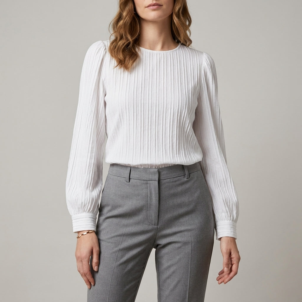 Duttini | Refined Pleated Long Sleeve Blouse With Soft Puff Shoulders