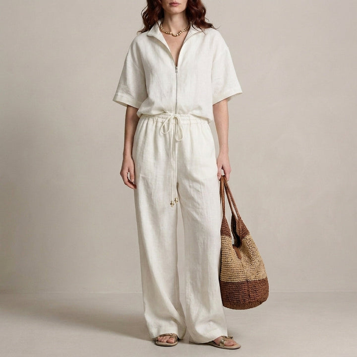 Duttini | Effortless Zip-Neck Top And Wide-Leg Trouser Set