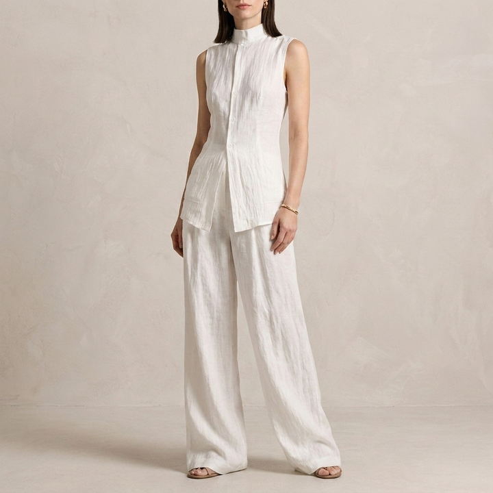 Duttini | Sophisticated Sleeveless High-Neck Two-Piece Set With Flowing Wide-Leg Trousers