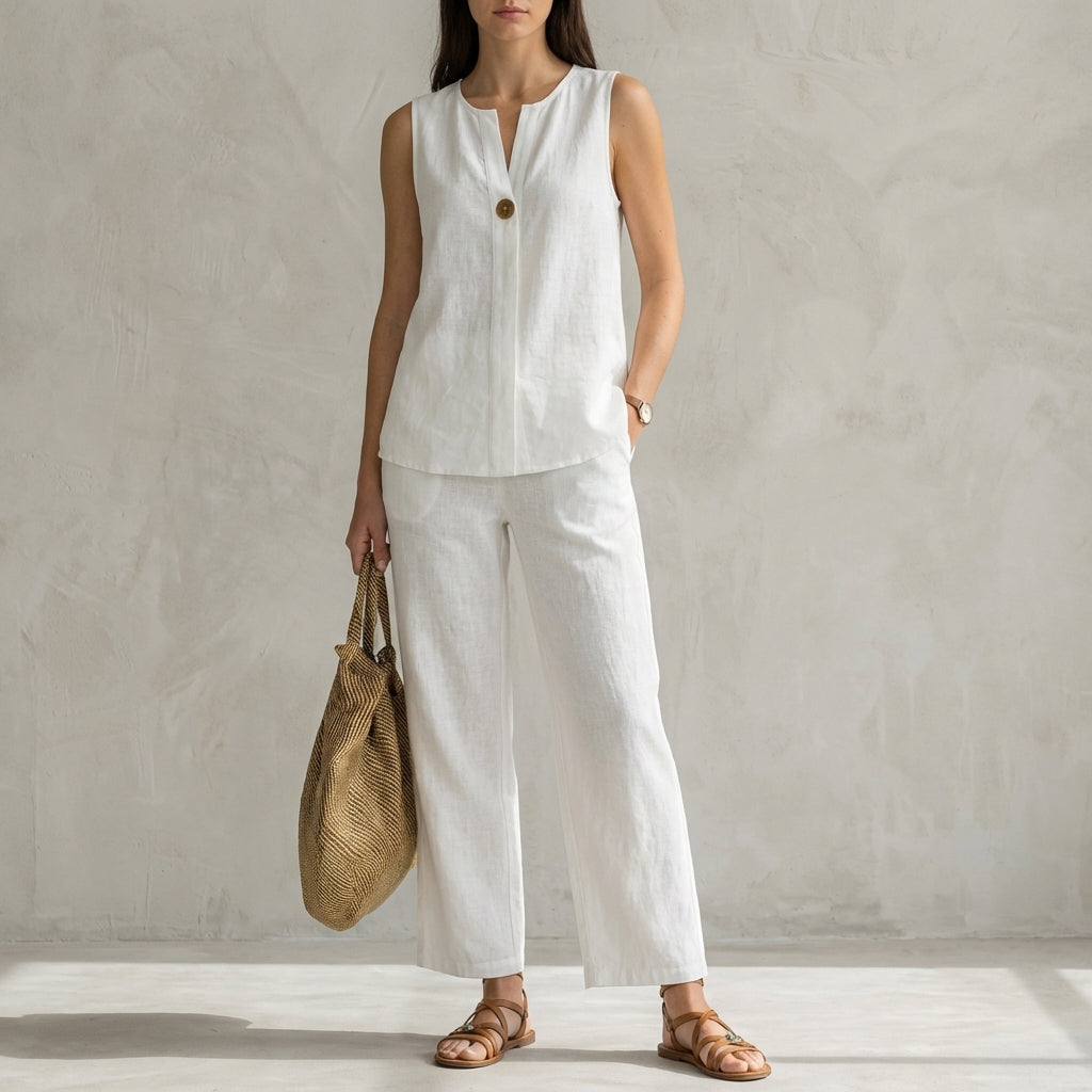 Duttini | Chic Minimalist Sleeveless V-Neck Vest And Flowing Wide-Leg Pants Set