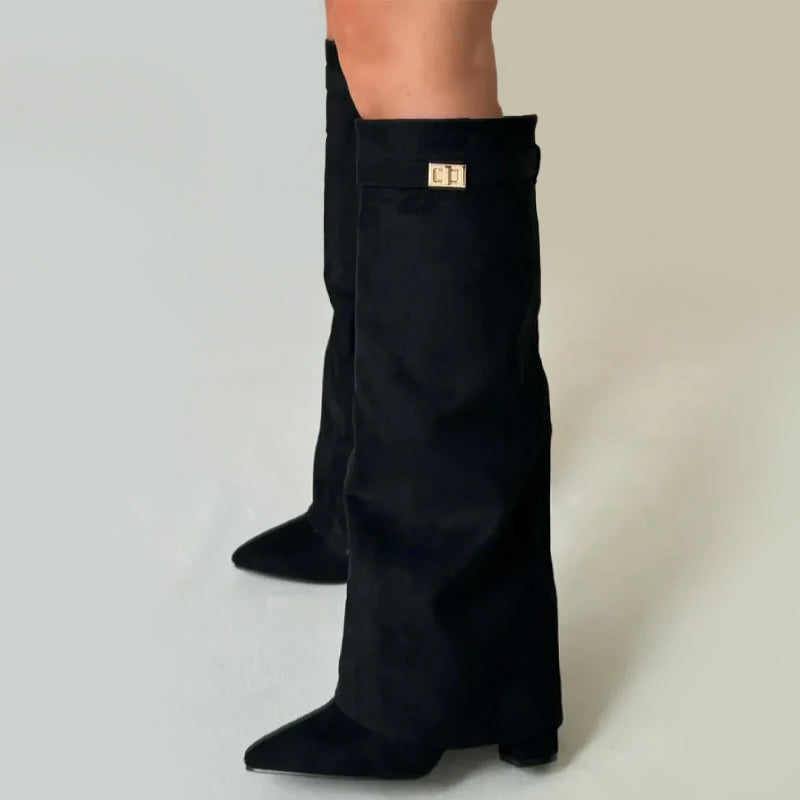 Duttini | Cushioned Fold-Over Cuff Buckle Detail Boots