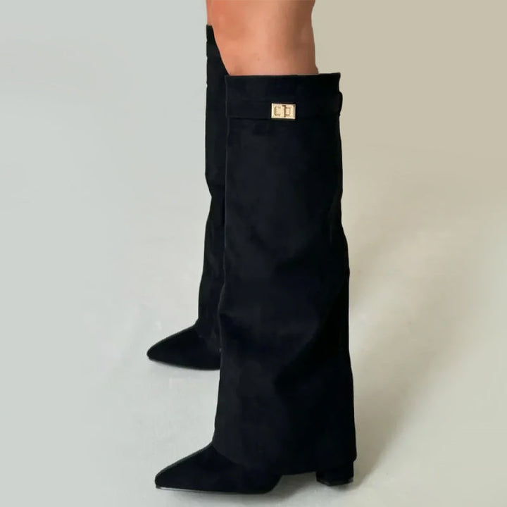 Duttini | Cushioned Fold-Over Cuff Buckle Detail Boots