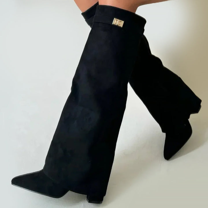 Duttini | Cushioned Fold-Over Cuff Buckle Detail Boots