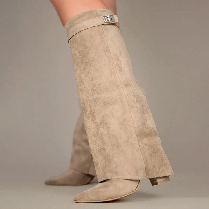 Duttini | Cushioned Fold-Over Cuff Buckle Detail Boots