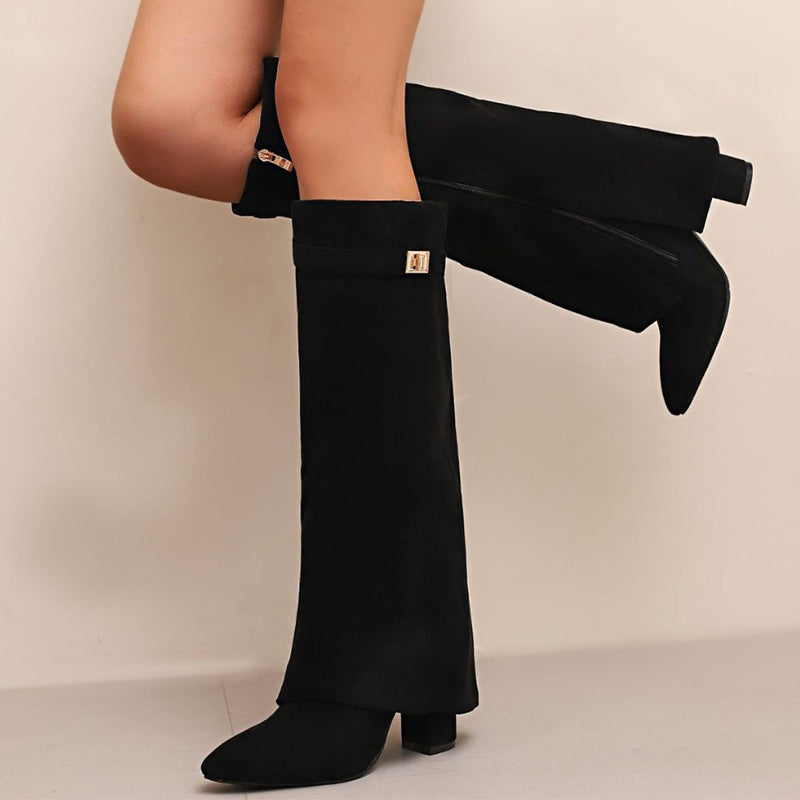 Duttini | Cushioned Fold-Over Cuff Buckle Detail Boots
