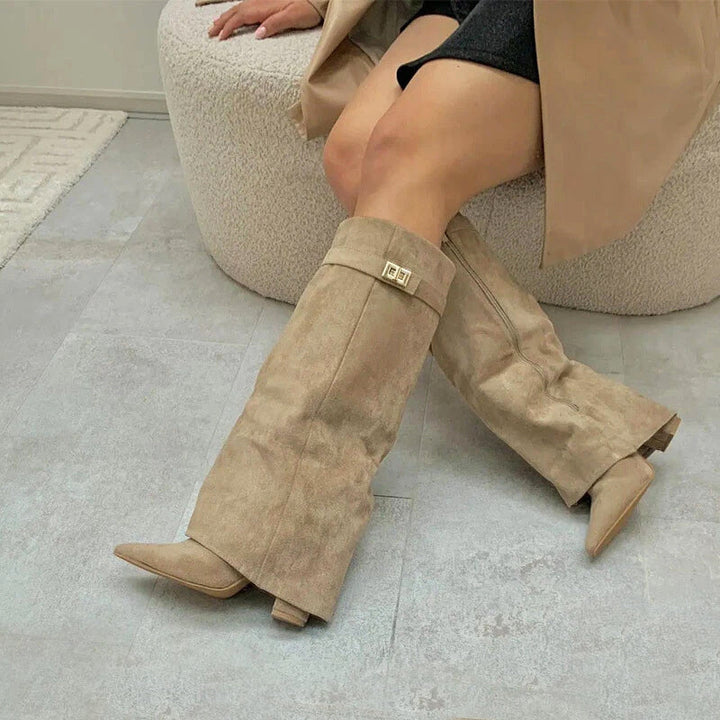 Duttini | Cushioned Fold-Over Cuff Buckle Detail Boots