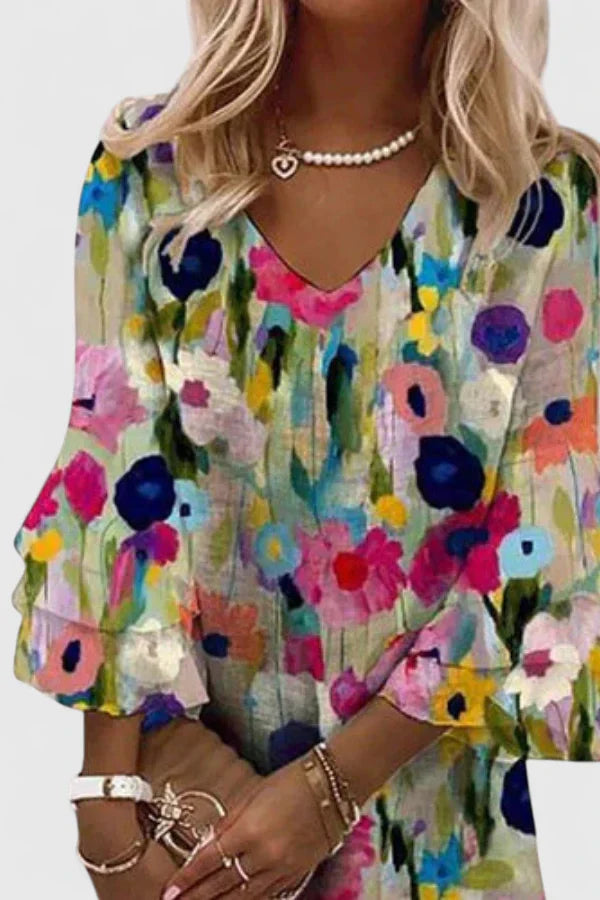 Duttini | Floral Mini Dress for Women in V-Neck Casual Style