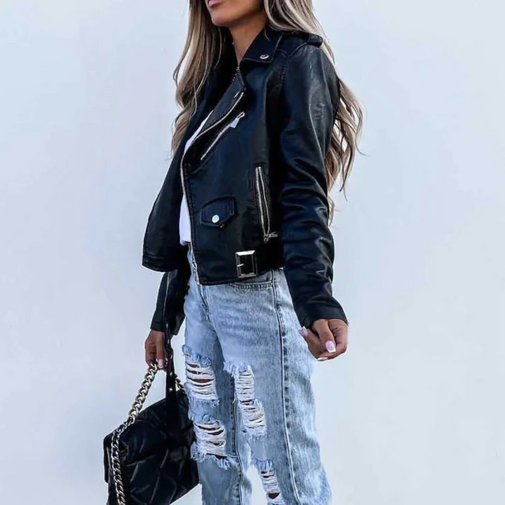 Duttini | Women's Zip-Up Biker Jacket