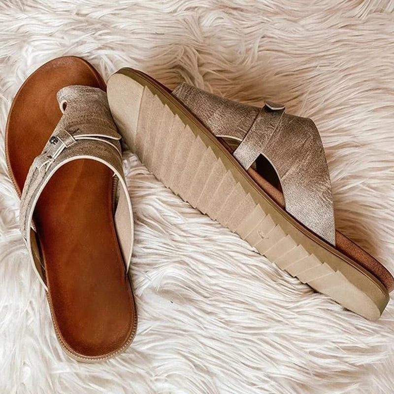 Duttini | Premium Flat Toe Ring Sandals Slip-On Boho Summer Slides