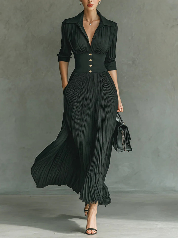 Duttini | Luxe Erica Signature Fitted Waist Maxi Dress With Pleated Skirt And Ruched Bodice