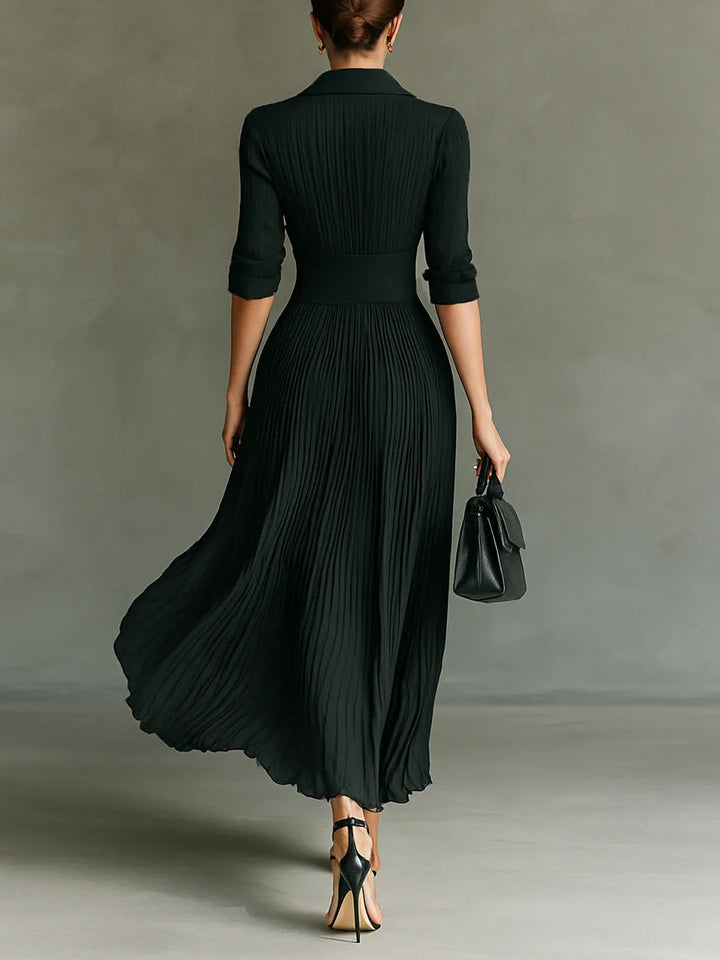 Duttini | Luxe Erica Signature Fitted Waist Maxi Dress With Pleated Skirt And Ruched Bodice