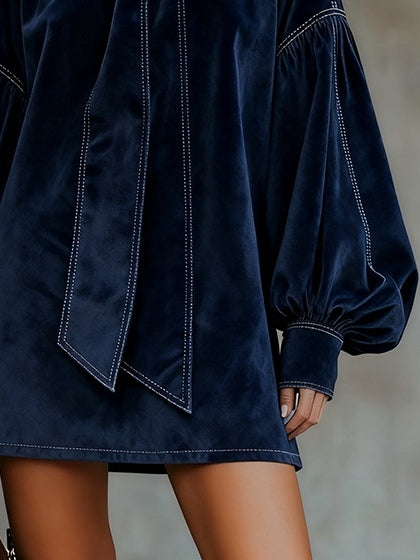 Duttini | Velvet Mini Dress for Women in Black with Bow