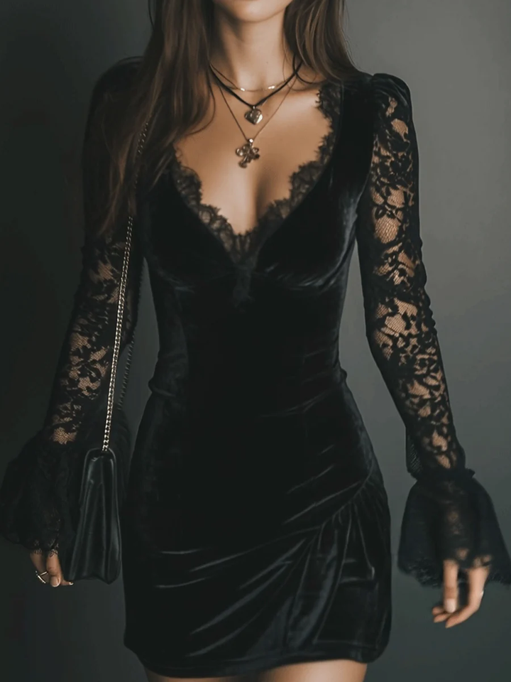 Duttini | Velvet Lace Mini Dress for Women