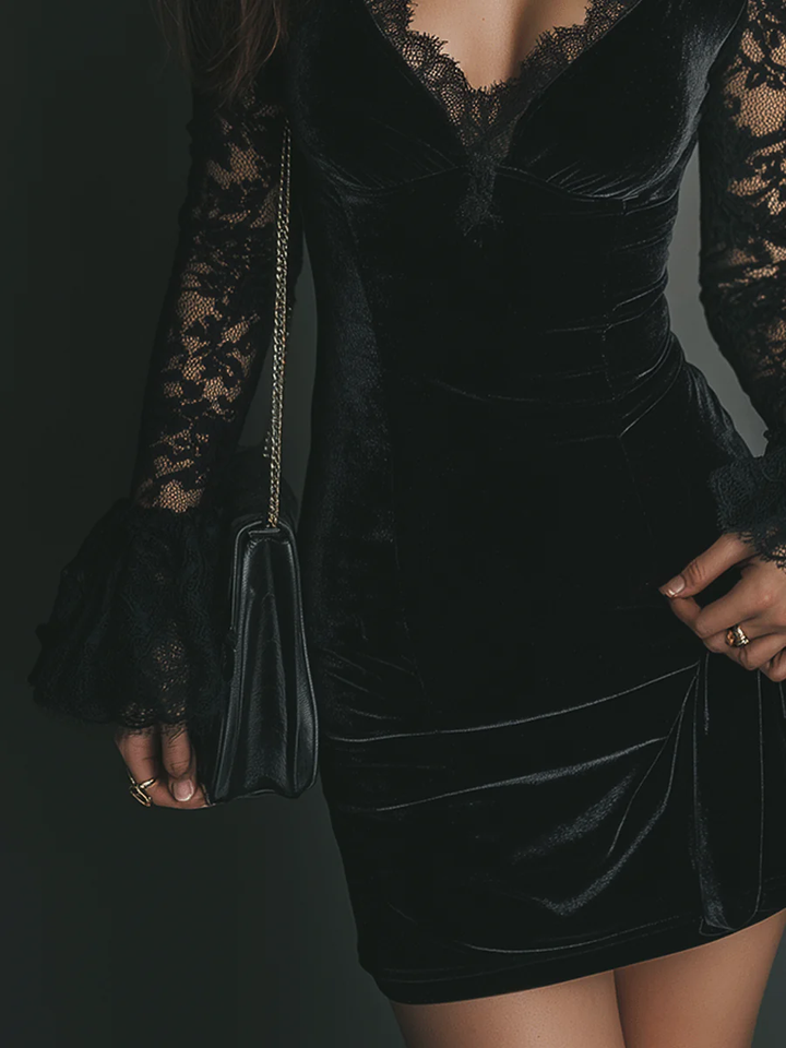 Duttini | Velvet Lace Mini Dress for Women