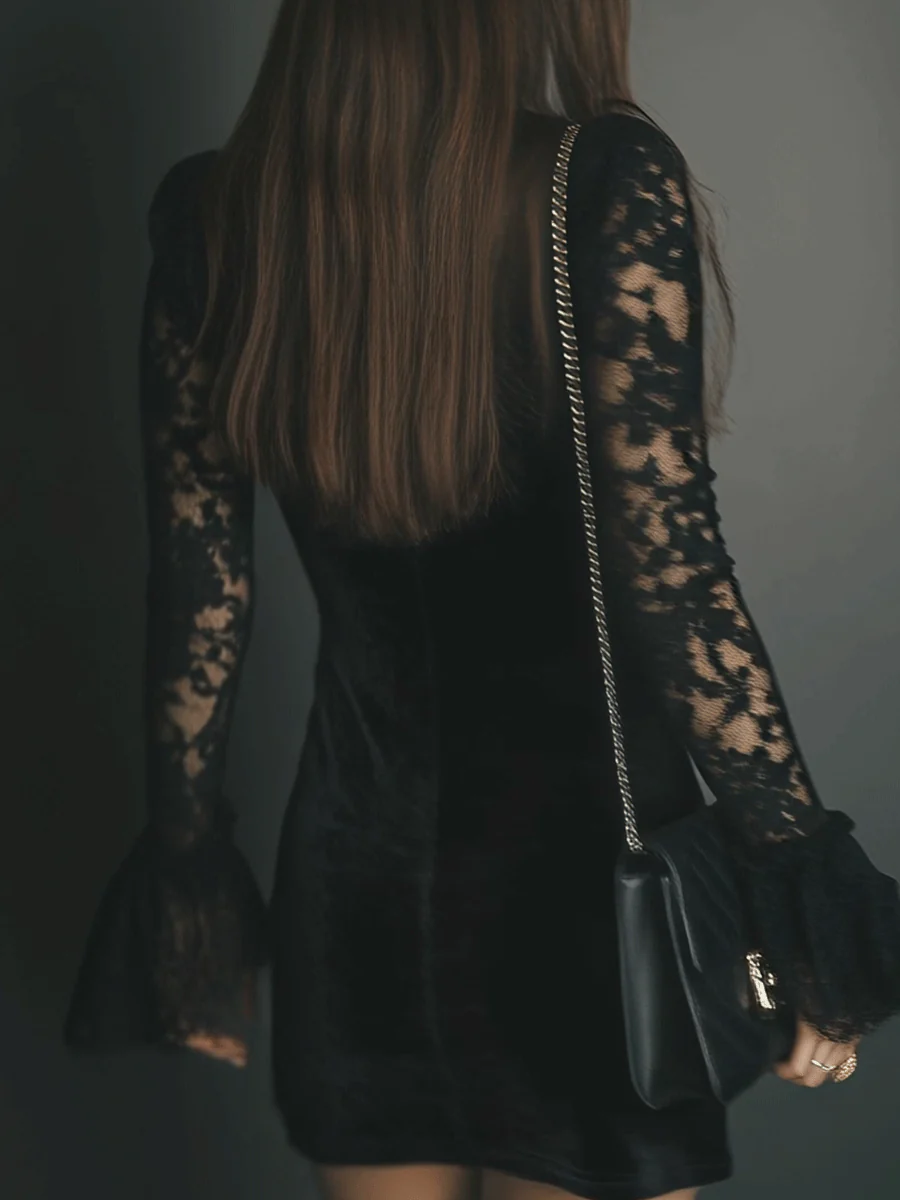 Duttini | Velvet Lace Mini Dress for Women