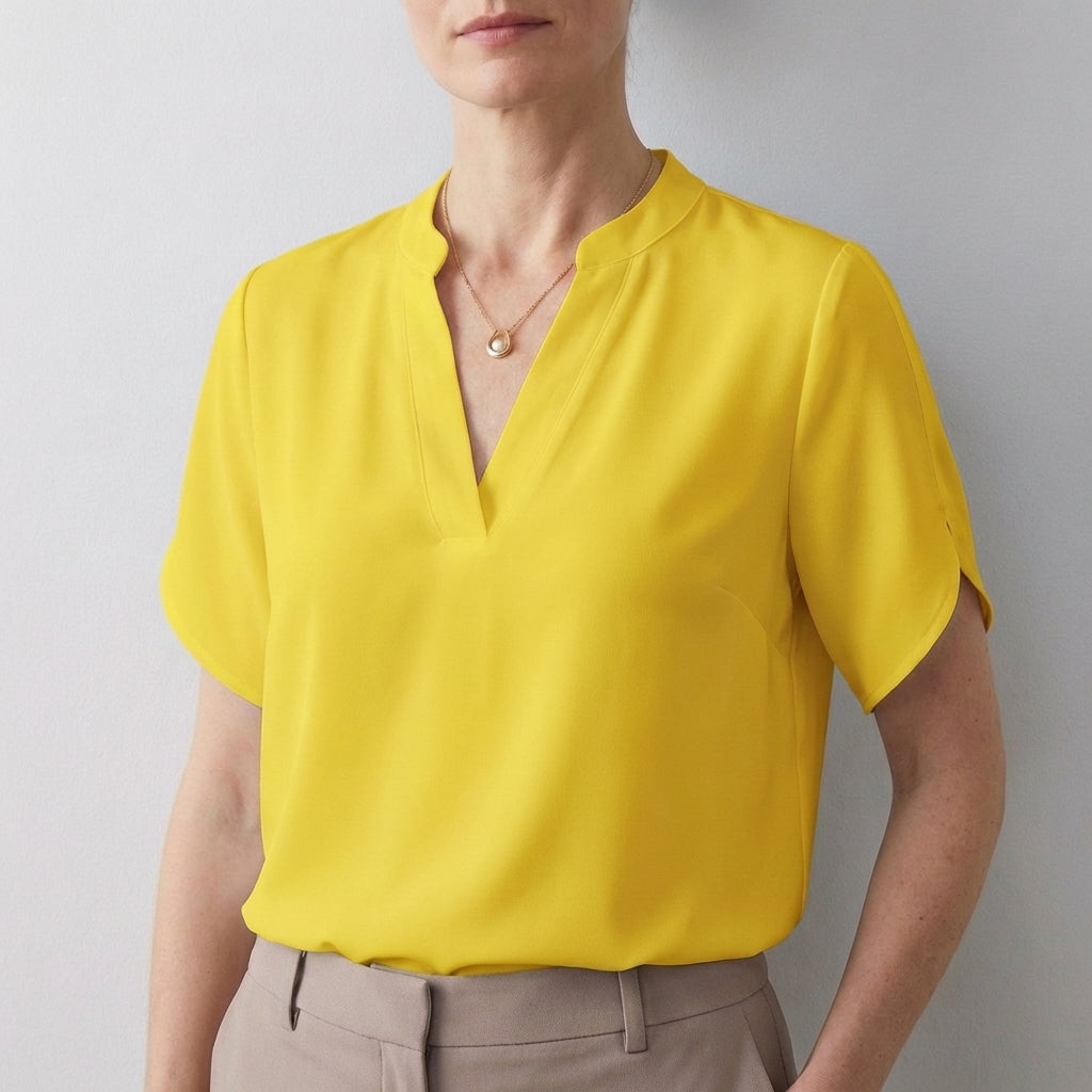 Duttini | Statement Dionne Relaxed V-Neck Blouse With Band Collar And Split Sleeves