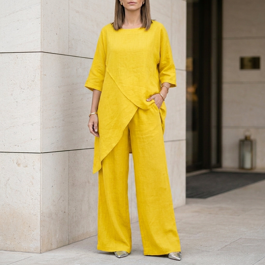 Duttini | Effortless Relaxed Two-Piece Set With Flowing Wide-Leg Pants Elegance
