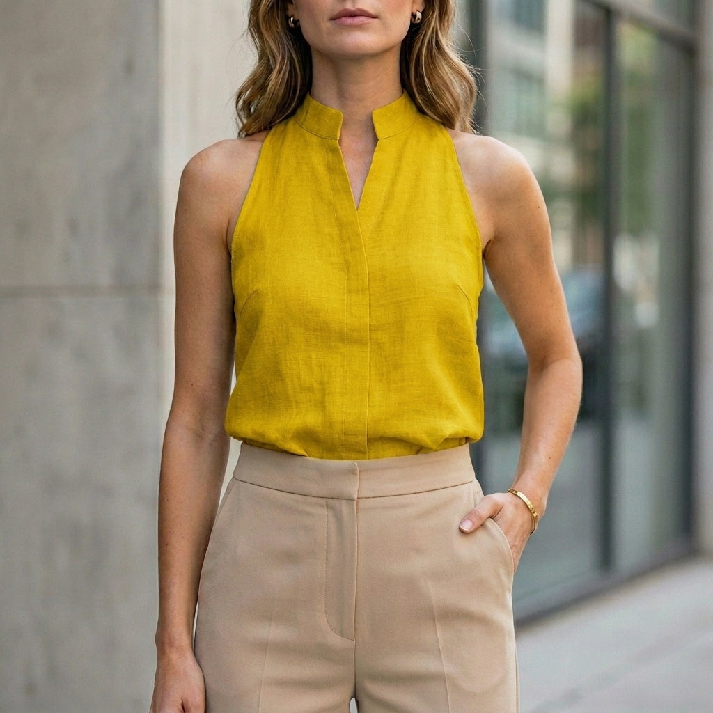 Duttini | Effortless Sleeveless Split Neck Blouse With Tailored Silhouette