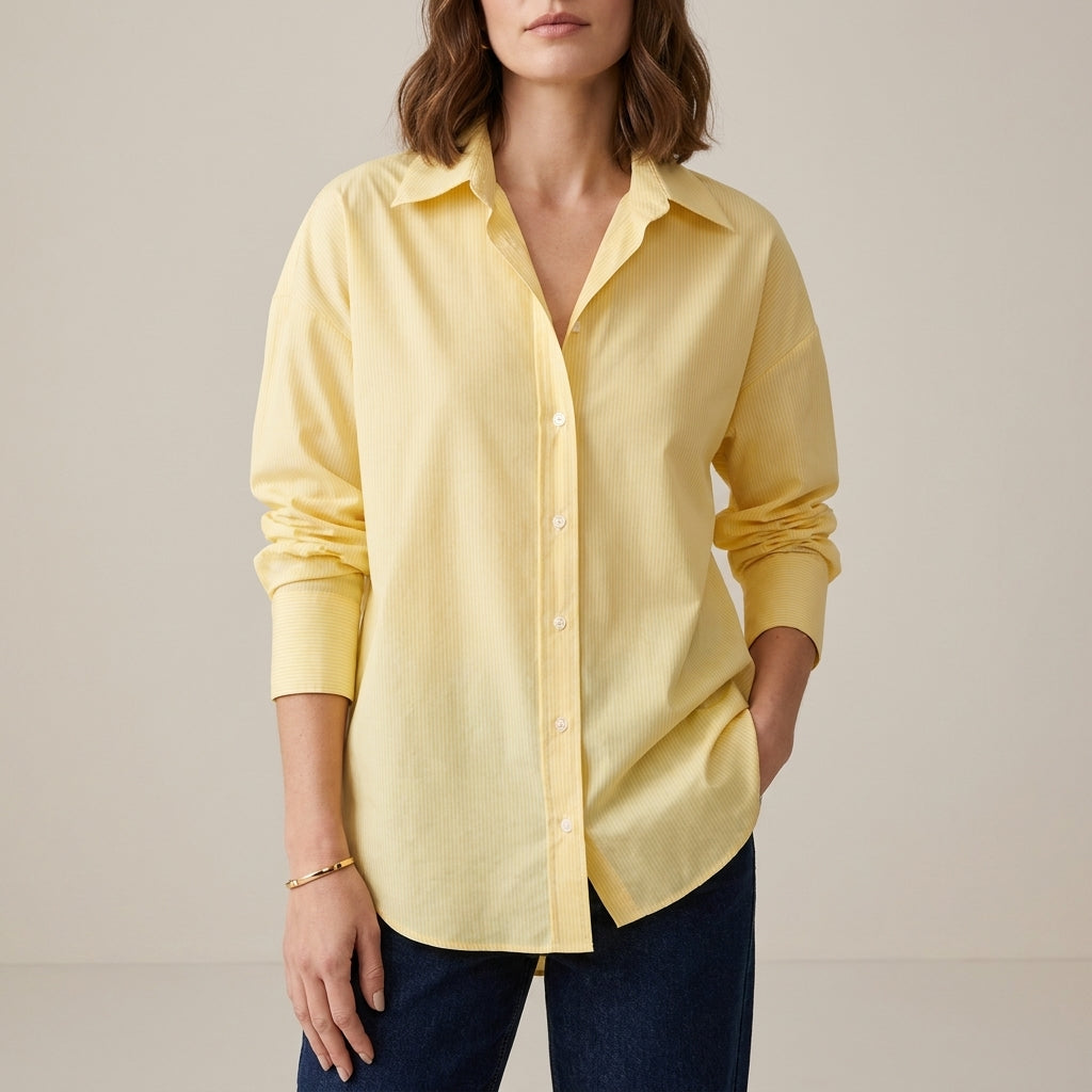 Duttini | Flowing Relaxed Oversized Button-Up Shirt With Rolled Sleeve Detail