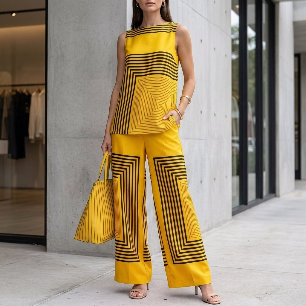 Duttini | Refined Loose Sleeveless Top With Asymmetrical Hem And Wide-Leg Pants Set