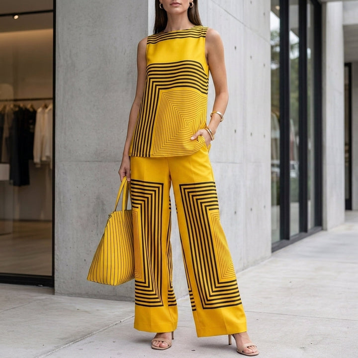 Duttini | Refined Loose Sleeveless Top With Asymmetrical Hem And Wide-Leg Pants Set