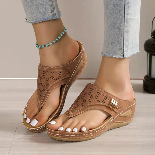 Duttini | Orthopedic Laser-Cut Arch Support Thong Wedge Sandals