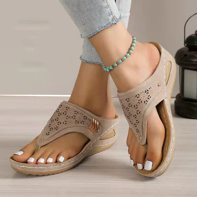 Duttini | Orthopedic Laser-Cut Arch Support Thong Wedge Sandals