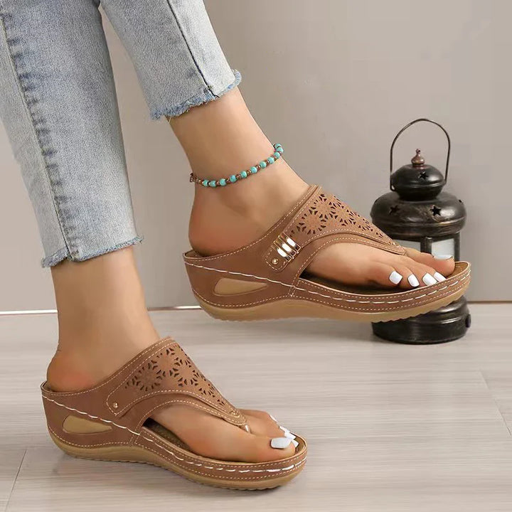 Duttini | Orthopedic Laser-Cut Arch Support Thong Wedge Sandals