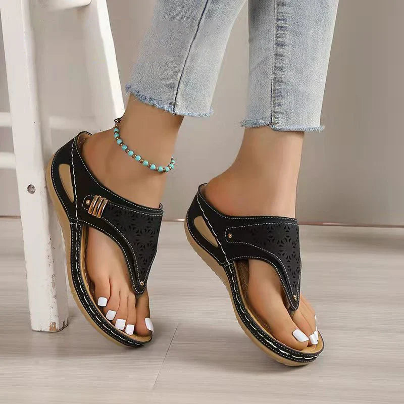 Duttini | Orthopedic Laser-Cut Arch Support Thong Wedge Sandals
