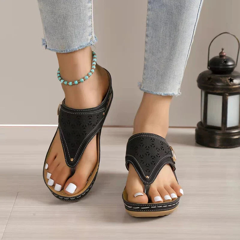 Duttini | Orthopedic Laser-Cut Arch Support Thong Wedge Sandals