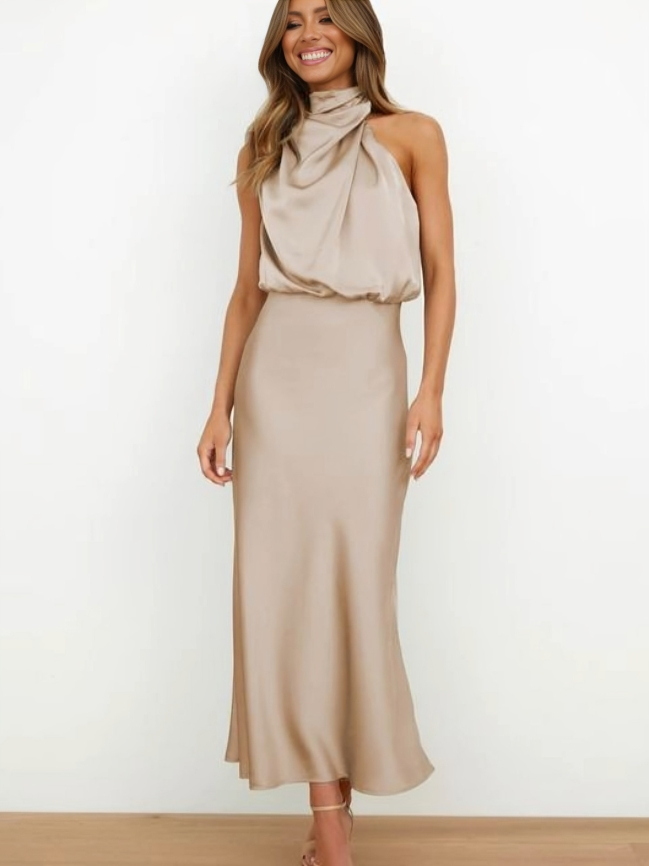 Duttini | Elegant Halter Evening Dress with Graceful Drape